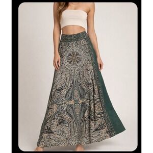 Calypso St. Barth Joharr Emerald Green Paisley‎ Print Skirt Size L